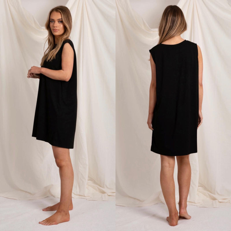 The Dakota Shoulder Pad Dress Black